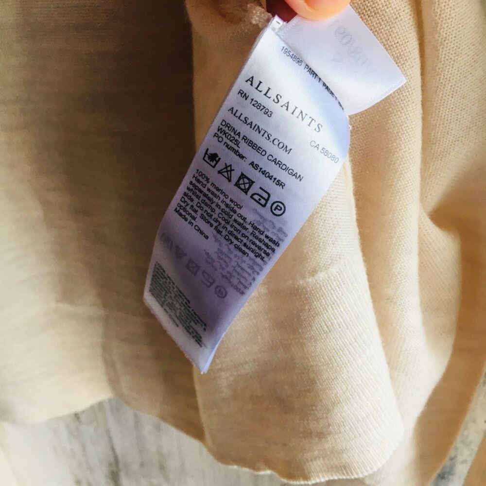NWOT All Saints Drina Merino Wool Cardigan Asymmetrical Ribbed Sleeves S - Picture 9 of 16